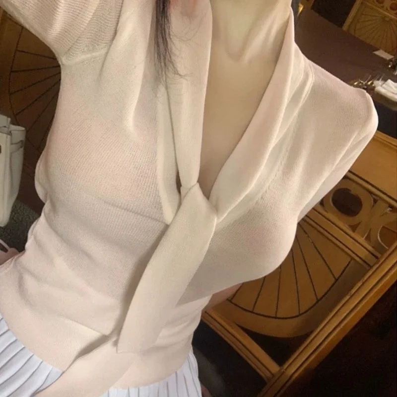 

Женское трикотажное платье ZILIHUA с V-образным вырезом, поясом и рукавом миди, однотонное, в корейском стиле, для повседневной носки, весенняя новинка