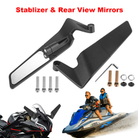 Motorboat Stablizer With Rear View Mirrors Wide Angle Anti-glare Glass Lens Rotary Aluminum Alloy Motorbike Modified Universal