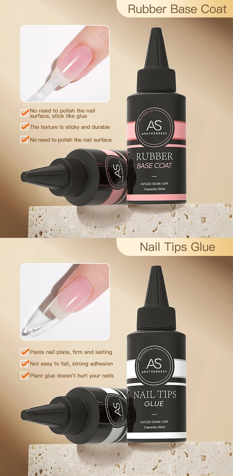 AS 30 ml Basisgel, kein Abwischen, Decklack, mattierter Decklack, Nagelkunst, Soak Off UV-Gel-Nagellack, Maniküre, funktioneller Gel-Lack mit harter Dicke – Detail 6