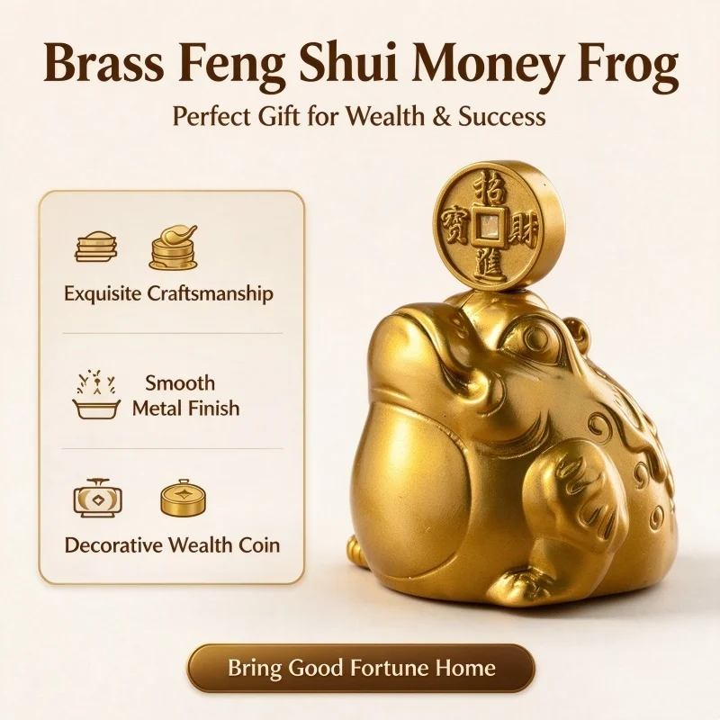 Brass Feng Shui Three Legged Money Toad Figurine Chan Chu With Coin Wealth Statue Desktop Ornament Home Office Lucky Gift
