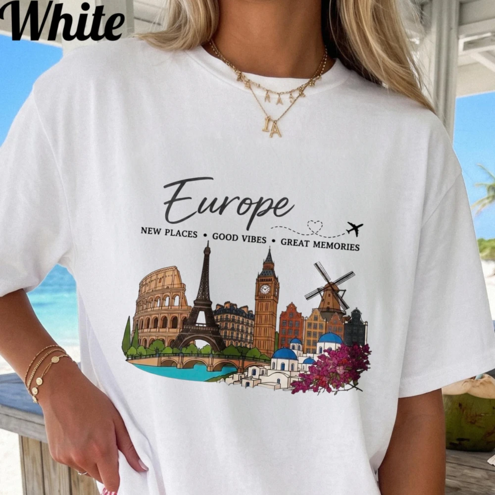 Europe Travel Graphic Tee Iconic Landmarks Vacation Shirt Rome Paris London Amsterdam Scenic Unisex Wanderlust Tshirt Cotton Tee