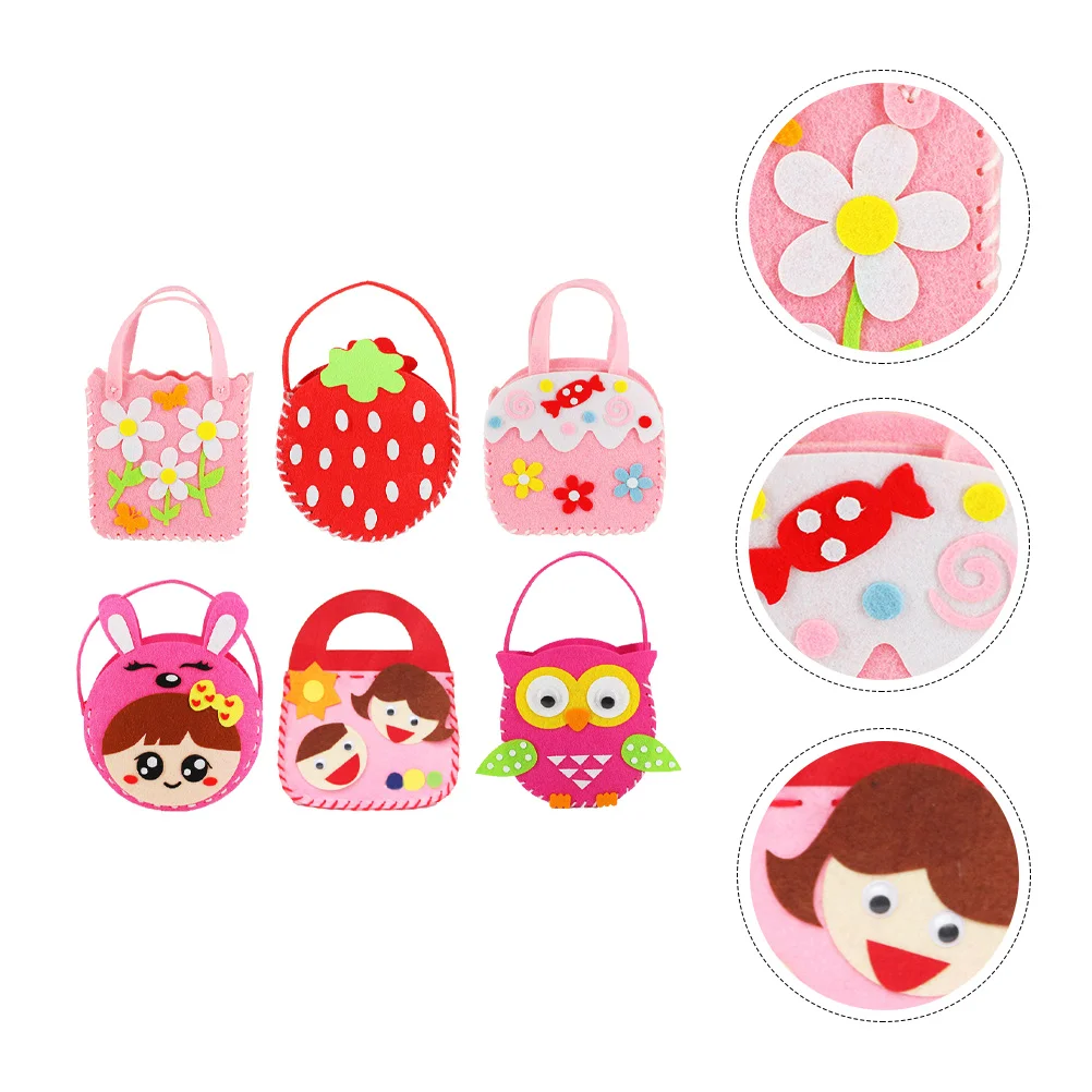 6 Sets Non-woven Bag Educational Sewing Kit Wallet for Girls Gift Handmade Felt DIY Child Tote