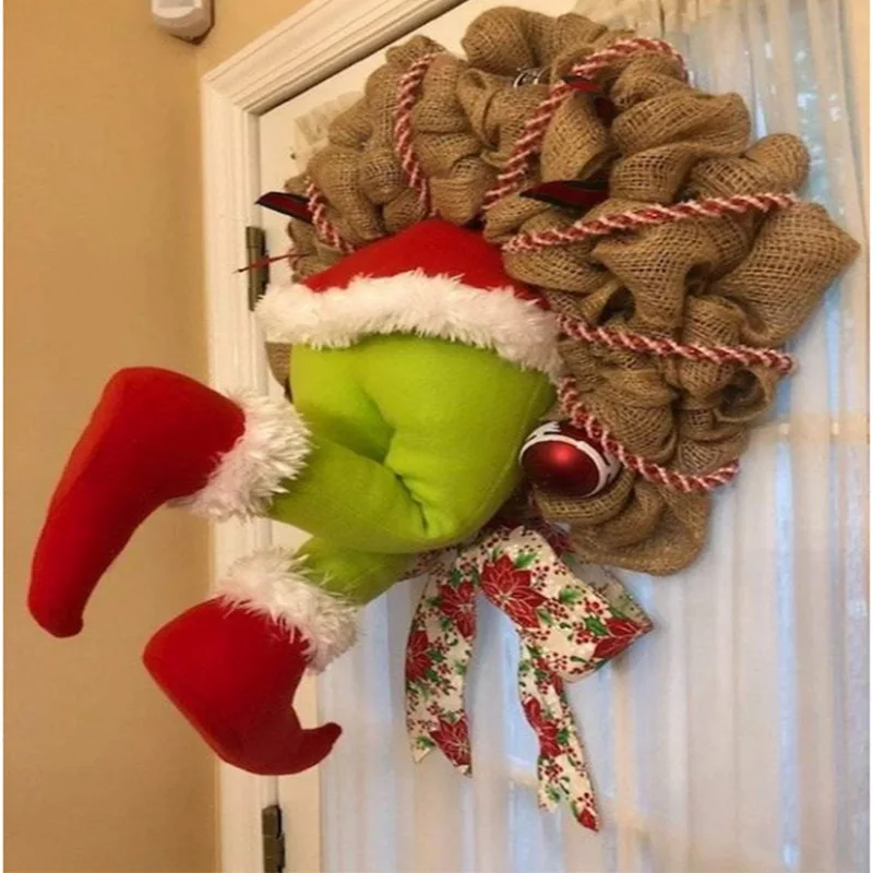 

2023 Christmas Thief Burlap Stealer Design Home Front Door Elf Legs Wreath Hoop Xmas Decor New Year Decoration for Door