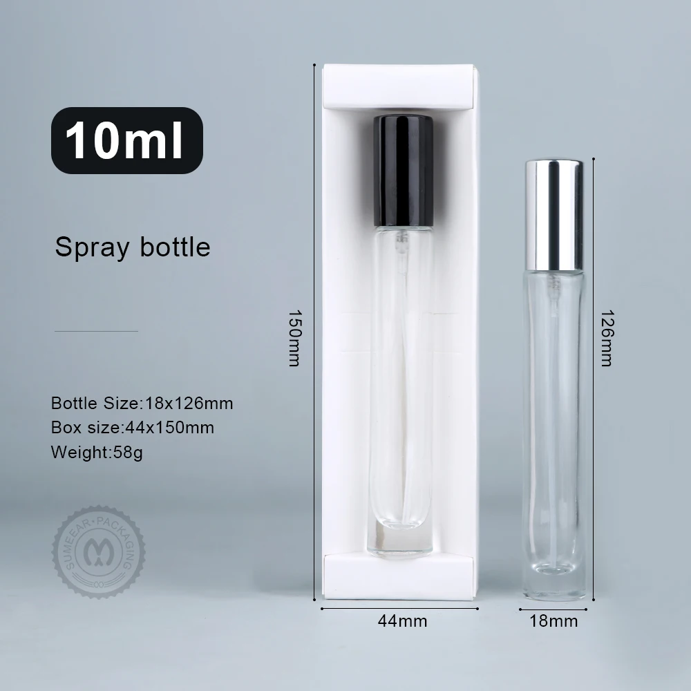 10ml Refillable Clear Glass Perfume Spray Bottle Including Packaging Box 20/30pcs Empty Atomizer Cover Travel Bottle Sample