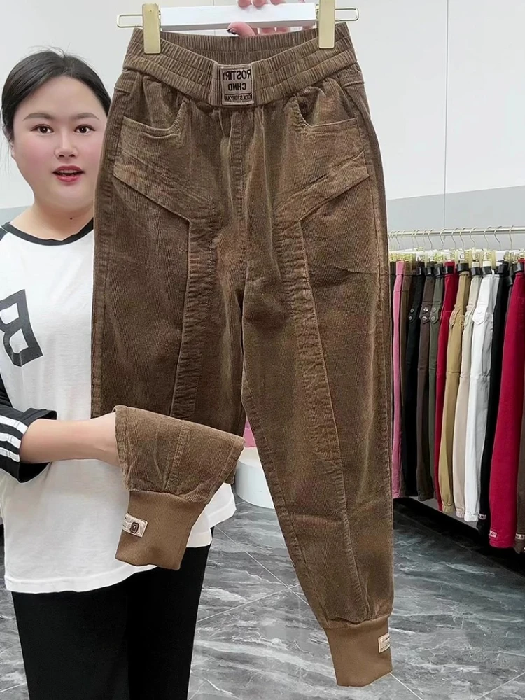 High Waist Corduroy Pants 2025 Autumn Winter New Harlan Pant Women Loose Slim All-Match Plus Size Solid Color Casual Trousers