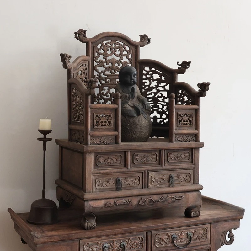 Buddhist niche solid wood Chinese table seat antique and old objects Ming and Qing classical Buddhist table folk ornaments