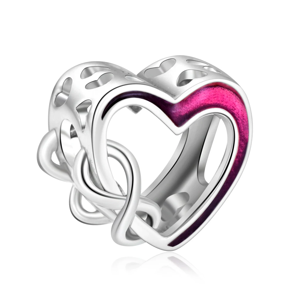 PANQDIY Real 925 Sterling Silver Mom Familry Enamel Pink Love Beads Openwork Heart Fit Original Bracelet For Women Jewelry Gifts