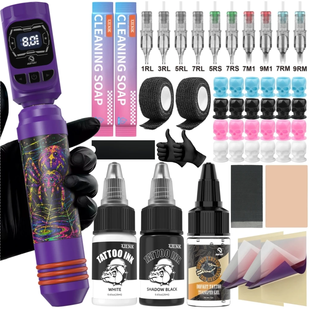 DQFART M3 Detachable Battery Electric Wireless Tattoo Machine Set Transfer Printing Gel Ink Needles For Beginner Tattoo Artists