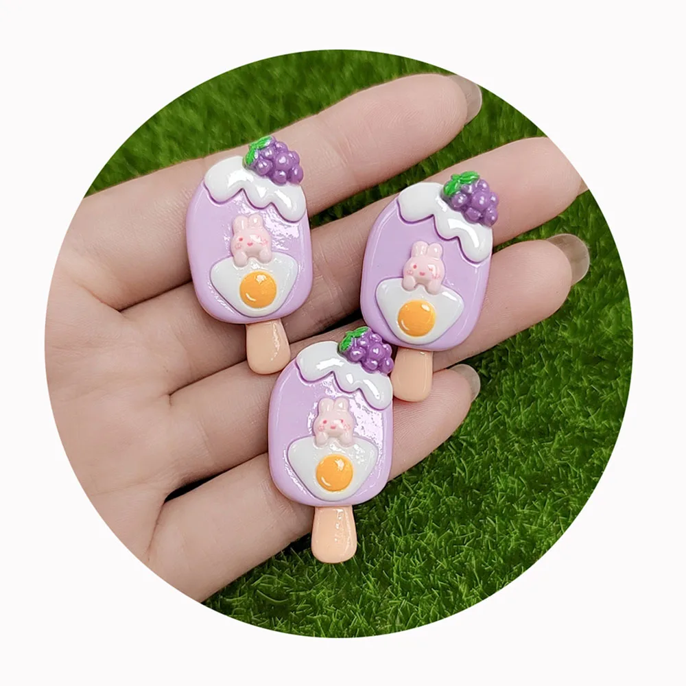 Resin Colorful Cartoon Fruit Popsicle Flatback Cabochon Figurine Scrapbook Party Applique DIY Jewelry Art Crafts 19*34mm