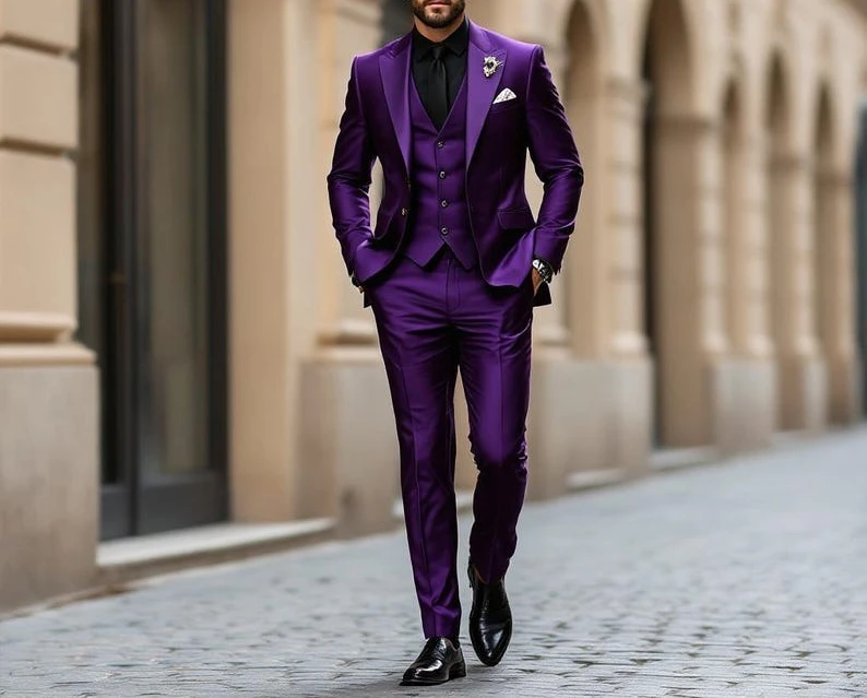 

Purple Slim Fit Three Piece Suit Wedding Prom Suit