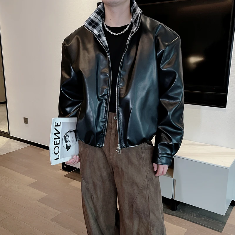 

Autumn/Winter Retro Splicing Motorcycle Leather Jacket Men Casual Thick Cotton Jacket Men Streetwear Social PU Leather Jackets