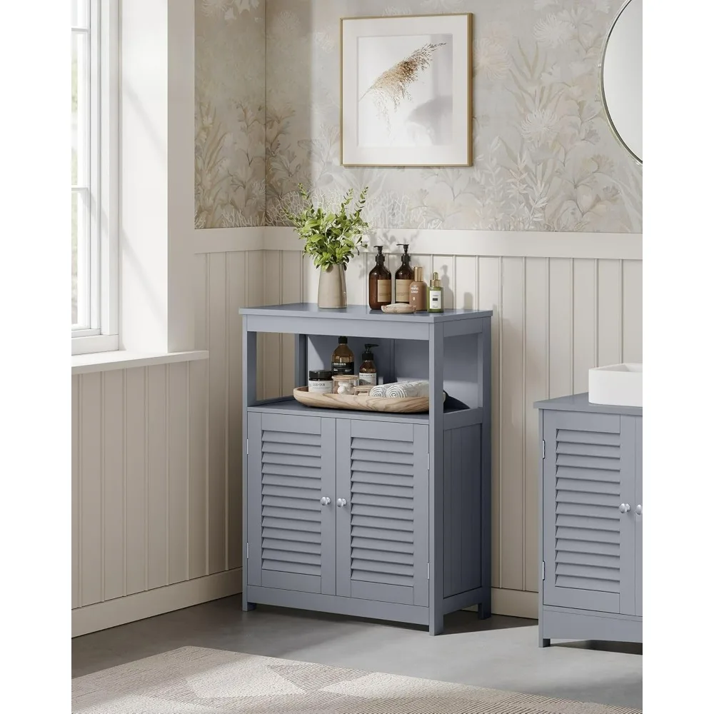 

Independent bathroom storage cabinet with double leaf doors and adjustable shelves, suitable for bathrooms, pigeon gray