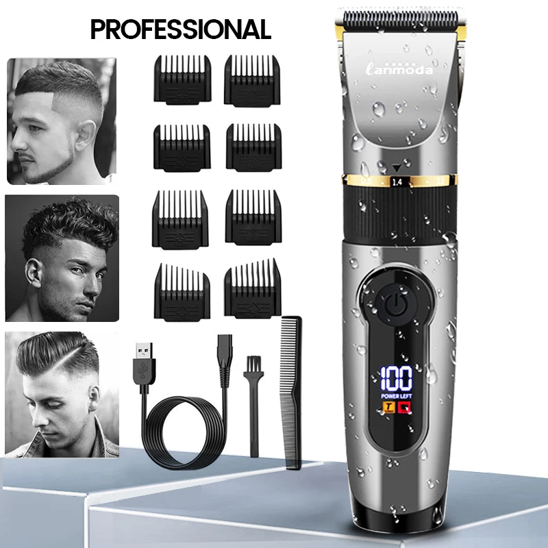 Professional Hair Clipper Rechargeable Electric Trimmer For Men Beard Kids Barber Cutting Machine Haircut LED Screen Waterproof