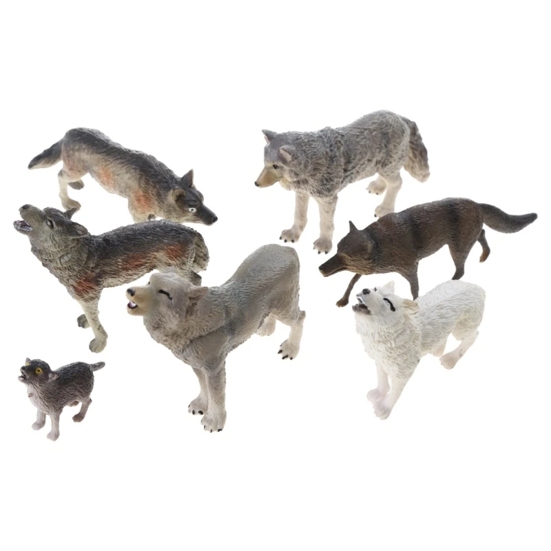 

7 PCS Wolf Figures Forest Animals Toy Figurines Jungle Zoo PVC Animal Figurines