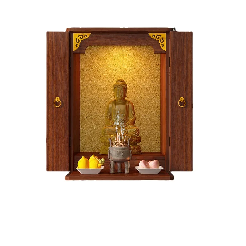 XL Wall-Mounted Household Buddha Niche with Door Guanyin Altar God Cabinet Wall Cupboard God Position Worship Table