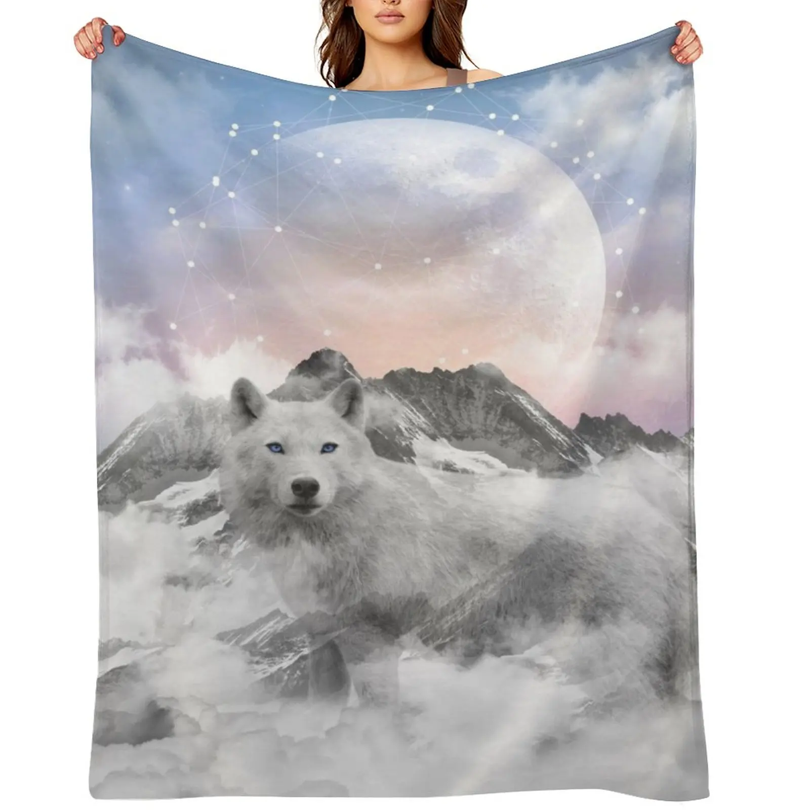Manta multiusos a cuadros para cama, ropa de cama de verano, The Soul That See Beauty (Winter Moon / Wolf Spirit)
