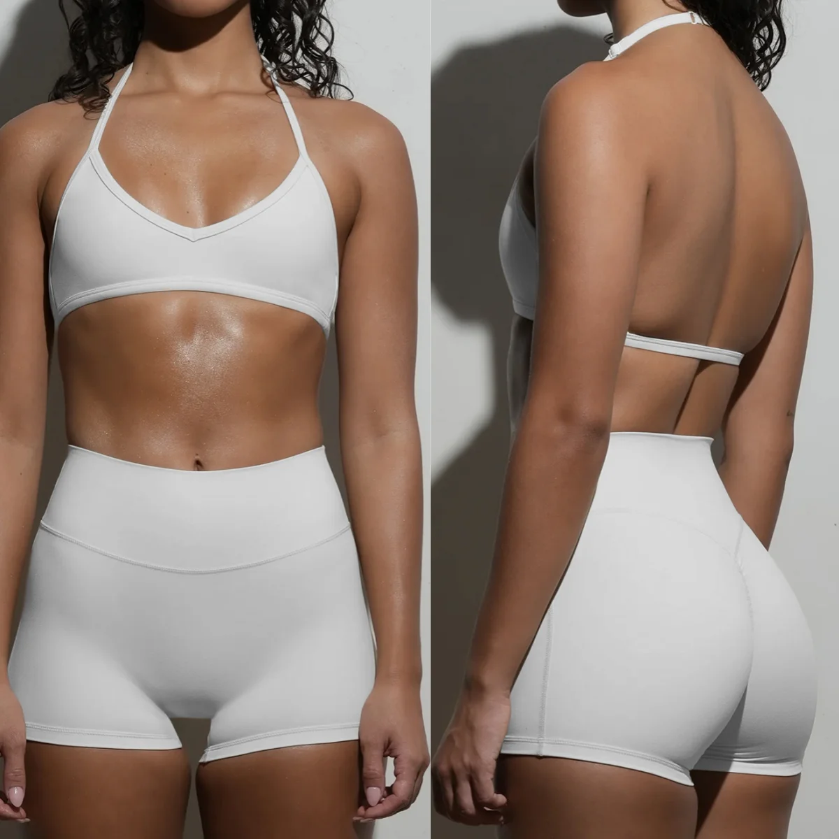 

2PCS Sports Suit Wome Yoga Set Halter Yoga Bra backless Top High Waist Shorts sports workout set Fitness Clothes Gym Sportswear