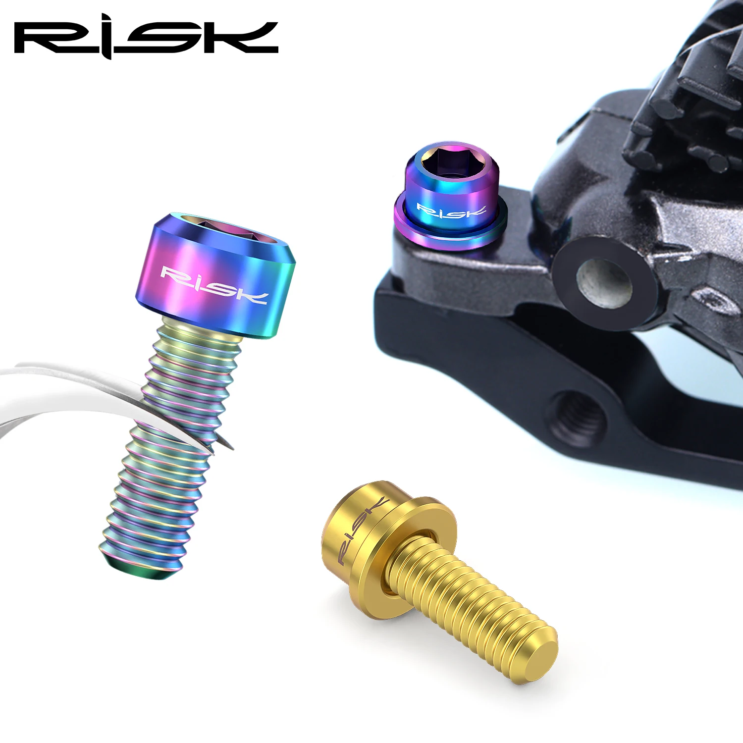 Risk M6 Bike Disc Brake Clamp Seat Fixing Bolts with Grooved Gaskets Titanium Bicycle Screw MTB Road Brake Fixed Bolt Spacer