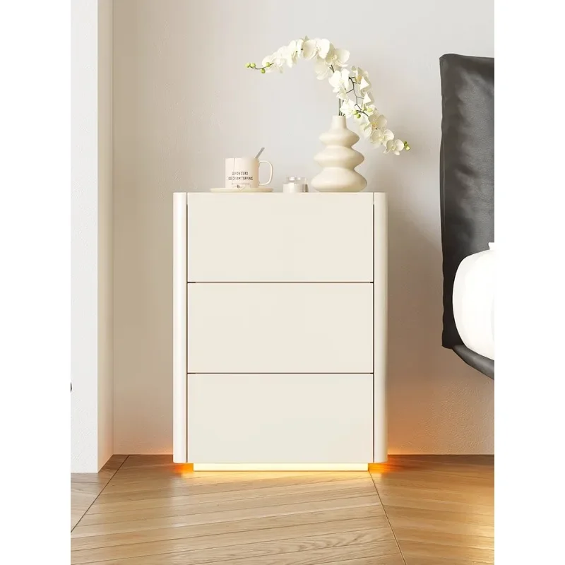 Solid wood paint three drawers modern minimalist cream white multi-size bedroom three-bucket cabinet bedside table storage cabin