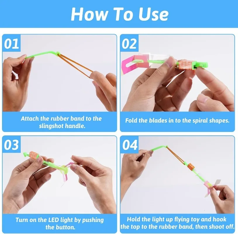 25 zestawów LED Flying Set 25 Slingshot+25 Glow Helicopter-50 Pcs Outdoor Flying Toys Glow in The Dark Party Supplies Party Favors