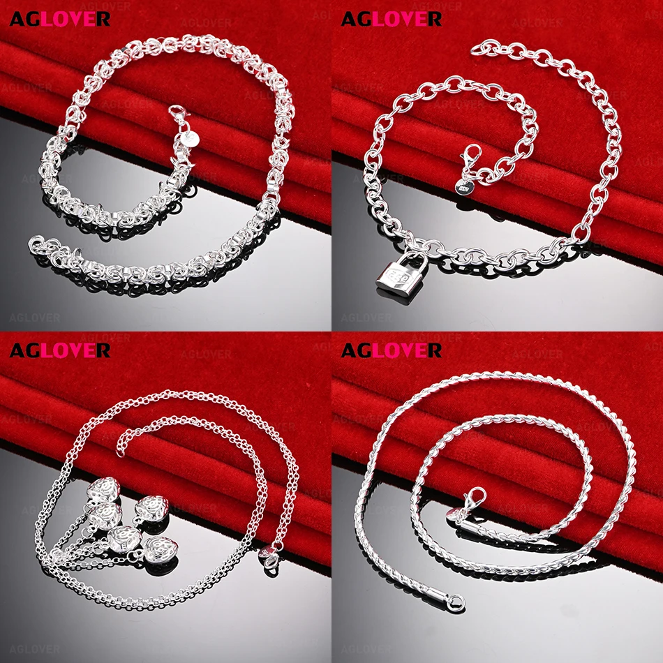 

AGLOVER 925 Sterling Silver Square Lock Pendant Necklace Feminine Unique Anniversary Gift Jewelry