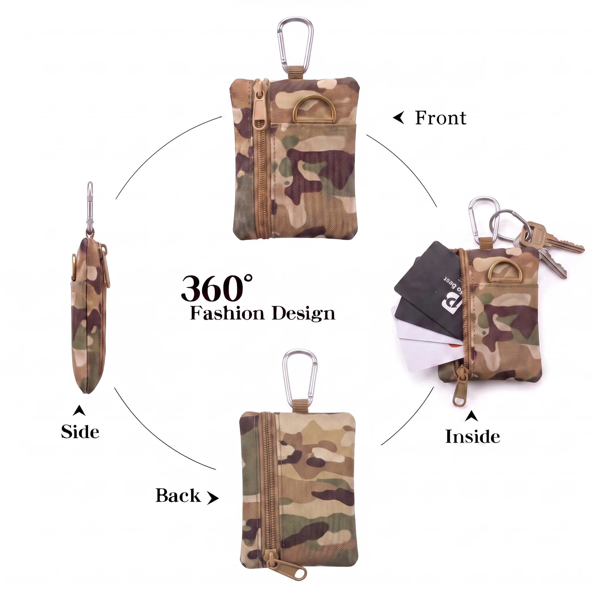 Tarnmuster Mini Molle Taktische Tasche Wasserdichte Oxford Reißverschluss-Schlüsseltasche Tragbare Karten- und Münztasche mit Karabiner Outdoor EDC-Ausrüstung – Detail 2