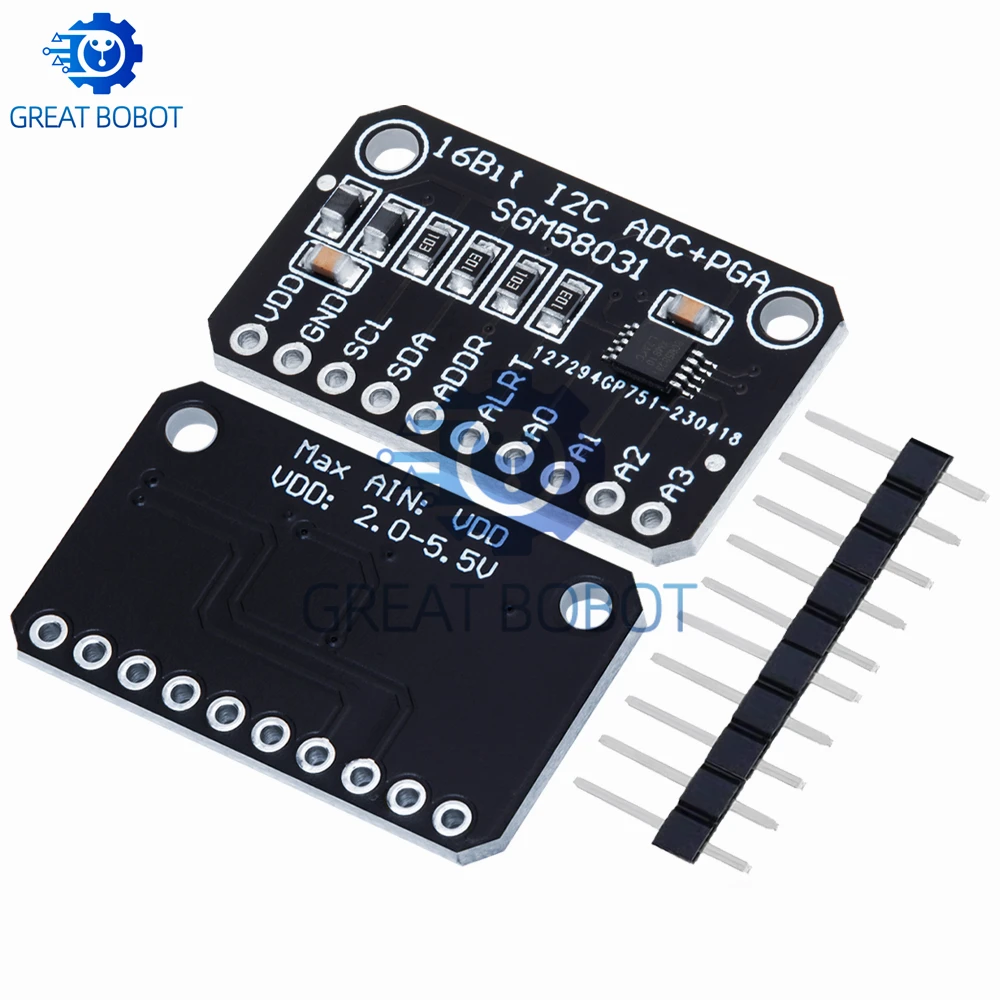 SGM58031 16-Bit High Precision ADC Development Board, 4-Channel I2C Data Acquisition Module Compatible for  Arduino