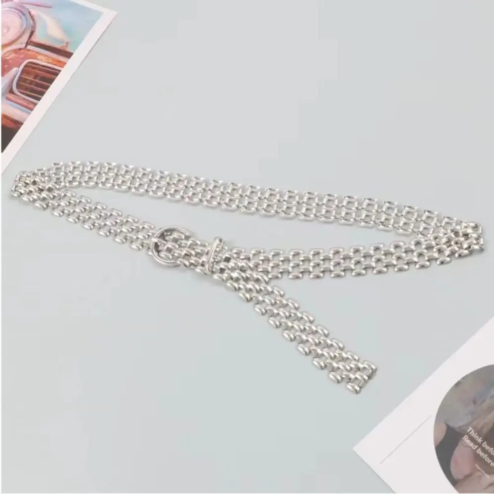 Retro Gold Silber Metall Gürtel Luxus Design Trendy Woven Kette Gürtel Vielseitig Frauen Mode Pin Schnalle Bund Geschenke