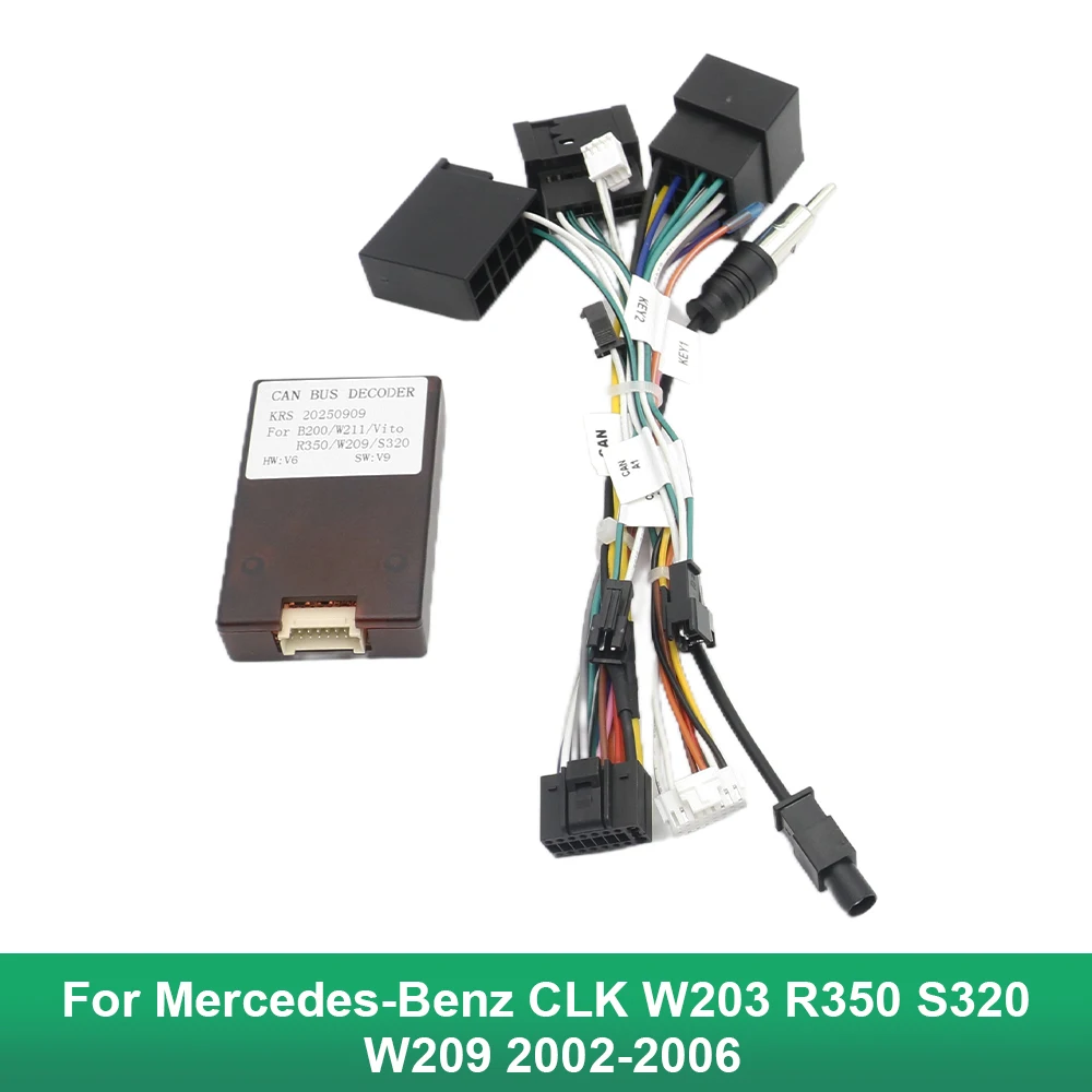 Car 16 Pin Audio Wiring Harness Adapter Canbus Box Decoder for Mercedes-Benz CLK W203 R350 S320 W209 2002-2006 Android 2 Din GPS