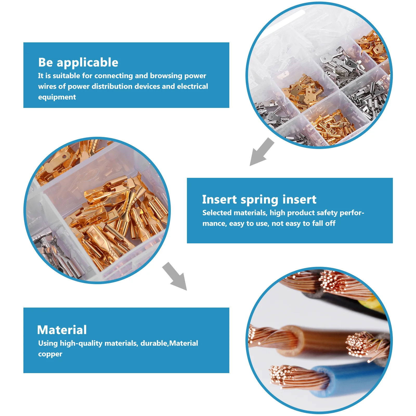 

540Pcs Spring Terminal Insert Connectors 2.8 4.8 6.3mm Cold Pressed Wire Terminals Sheath Electrical Repair Kit