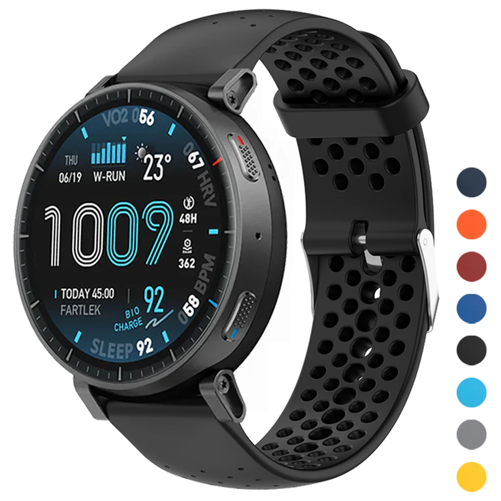 Bracelet en caoutchouc respirant, 20 22mm, pour Huami Amazfit Active Max/BALANCE 2/Bip6 5 UNITY/Active2/GTS4 2mini/GTR 4 3 Pro 47mm