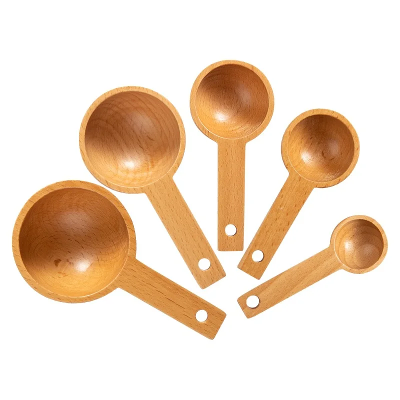 

100Pcs/Lot 5 Size Beech Wood Measuring Spoon Coffee Condiment Salt Sugar Powder Scoop Kitchen Gadgets Wholesale