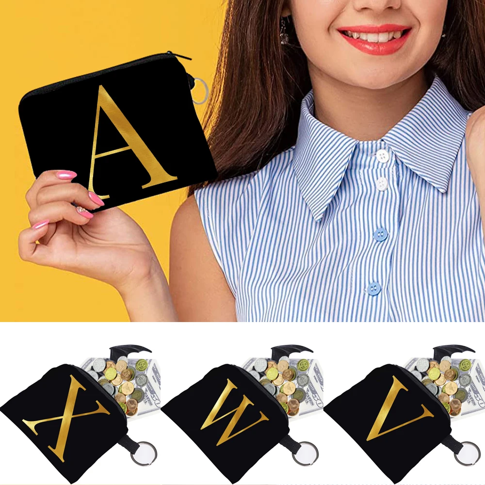 Mini Canvas Coin Purse Unisex Shopping Bag Ladies Small Cosmetic Bag Casual Purse Initial Name Letter Collection Bags Portable