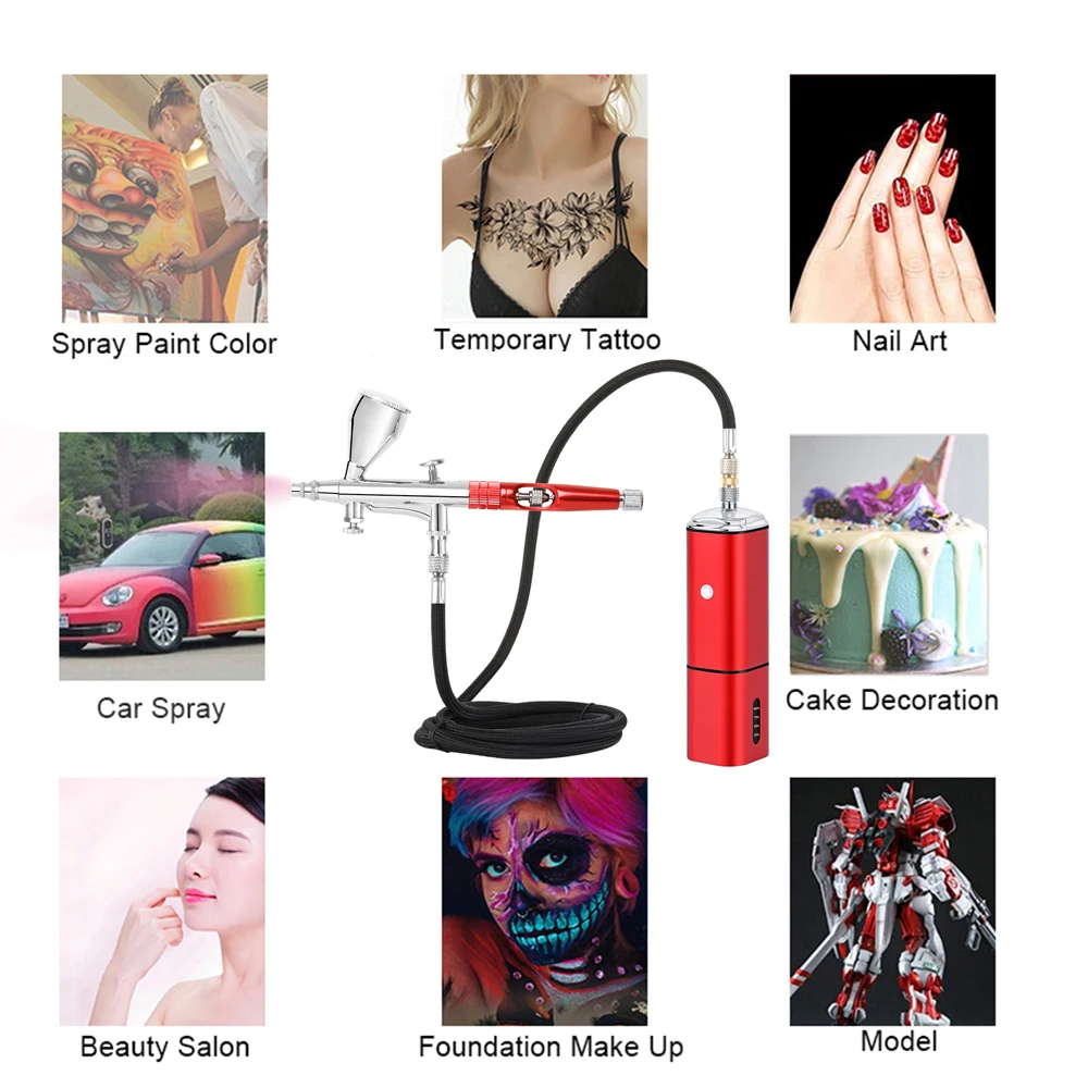 Casubaris TM90-180 Mini Airbrush Compressor Type C Power Display Replace Battery Cup Dual Action Spray Pen Nail Art Tool