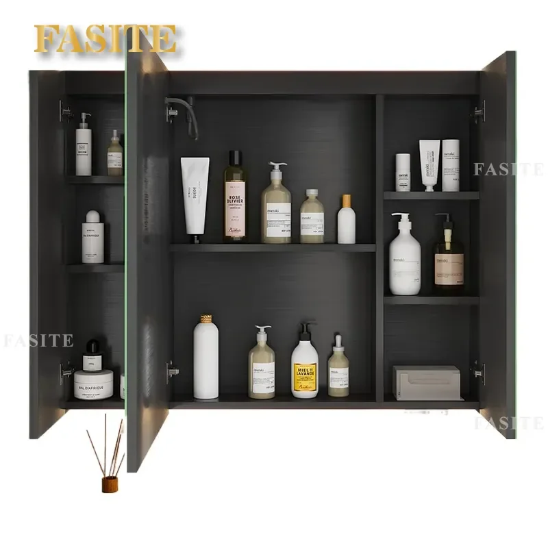 For Bathroom Stainless Steel Mirror Cabinet with LED Light Defogging Human Body Induction Smart Wall Mounted Storage Rack
