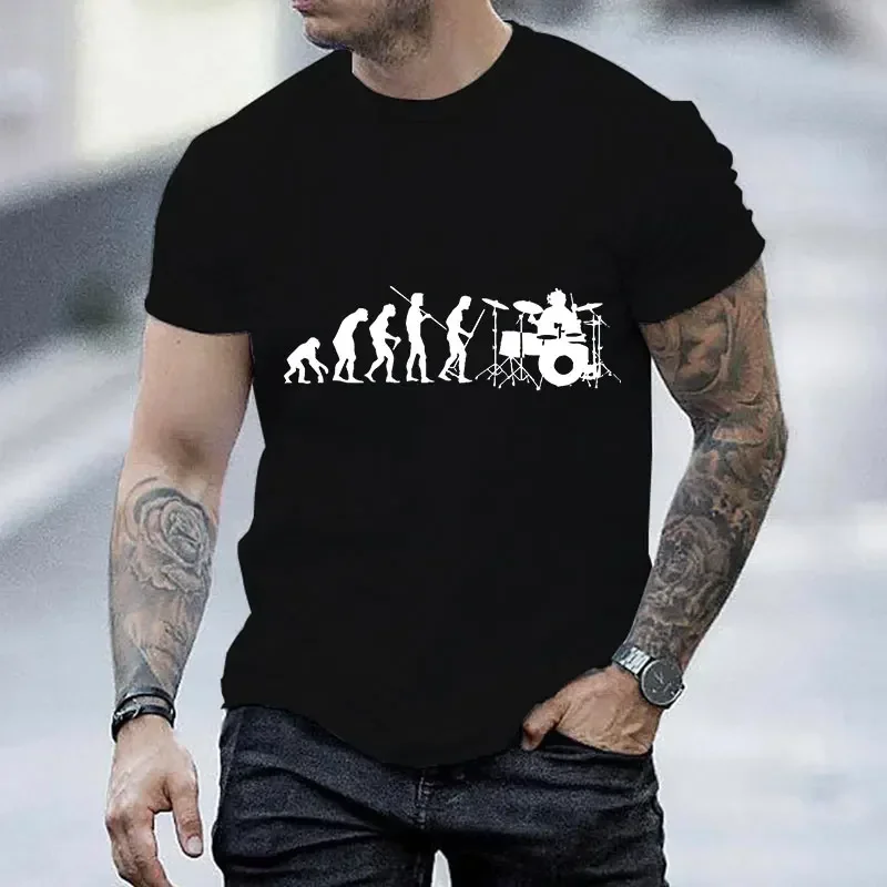 Men T-shirt Drummer Evolution Print Graphic Summer Tshirt Casual Tees Shirts Male Tops Streetwear Loose Short Sleeve Clothing