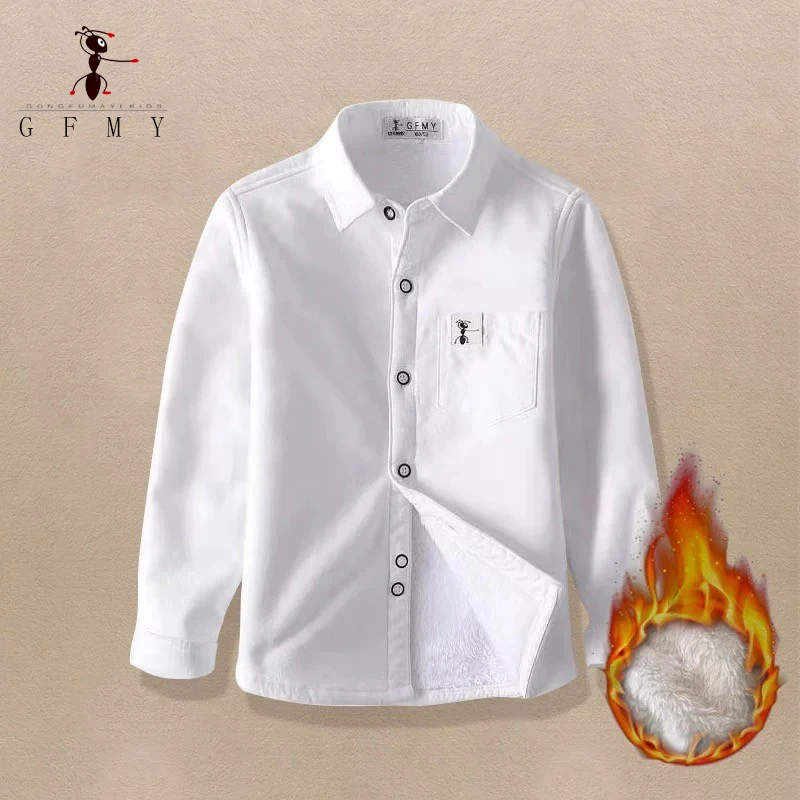 

GFMY Children's Plush White Shirt Velvet Winter Fashion Boys' Blue Shirts School Warm Blouse Big Kids' Clothing 1to12 Years