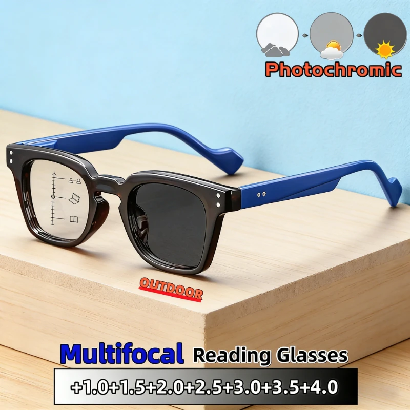 

Retro Classic Square Full Frame Photochromic Multifocal Reading Glasses Retro Neutral High Quality Eyewear +1.0 To +4.0