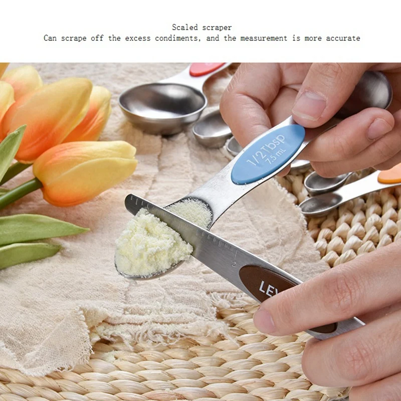 8PCS Stainless Steel Double Head Measuring Spoon Magnetic Measuring Spoon Measuring Cup Spoon Kitchen Accessories