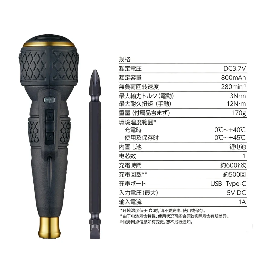 VESSEL 220USBC‑1GL Cordless Electric Screwdriver Set 3‑12N·m 110th Gold Edition USB‑C Charging Power Screwdriver
