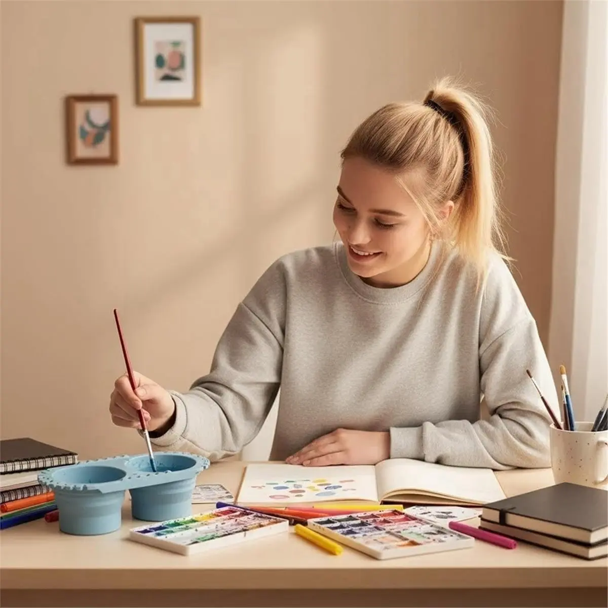 

Utility Design Paint Brush Cleaner Foldable Silicone Cleaning Container Gift for Students Artists Watercolor Pen Cleaning Bucket