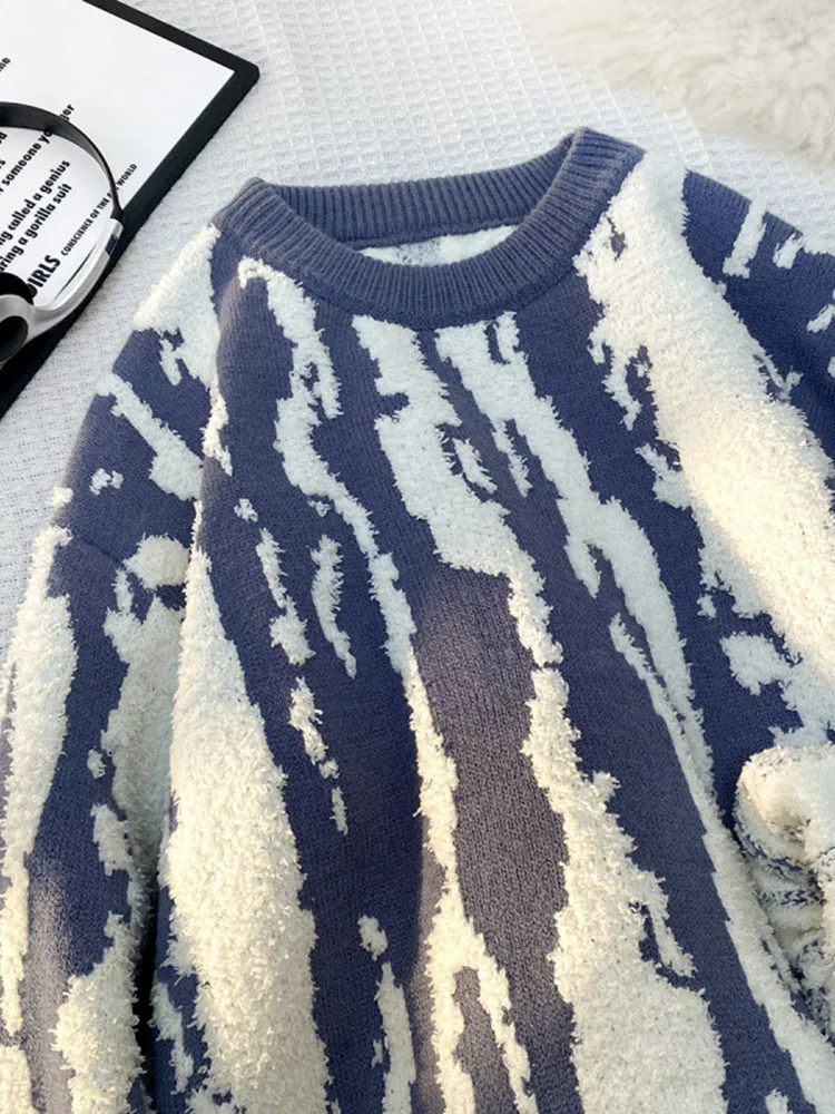 

Zebra Stripe Men's Knitwear Loose Fit round Ne Innerwear Casual Winter Sweater Soft Comfortable Fabric Faionable Sle