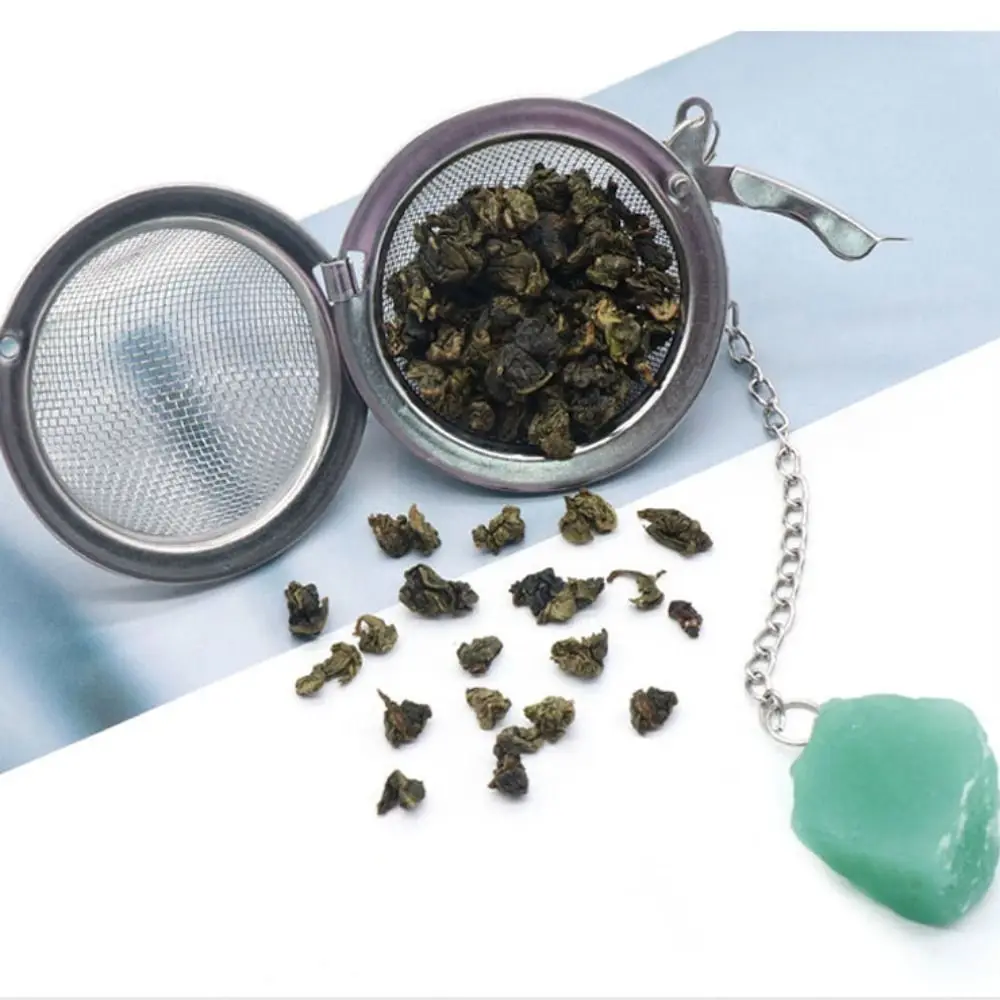 With Chain Natural Crystal Stone Tea Infuser Reusable Fine Mesh Spice Strainer Rustproof Leak Proof Tea Filter Condiments