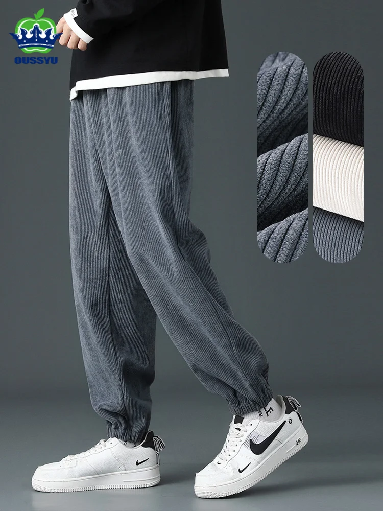 Novo outono inverno grosso listra calças de veludo dos homens harajuku harem hip hop y2k sweatpants jogger cinza bege calças casuais masculino