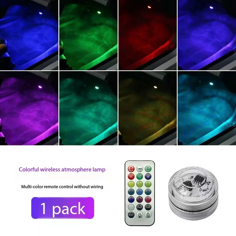 LED Wireless Bonding LED Car Interior Environmental Light Remote Control Decoration Car Roof Foot Atmosphere Light Rolor Battery