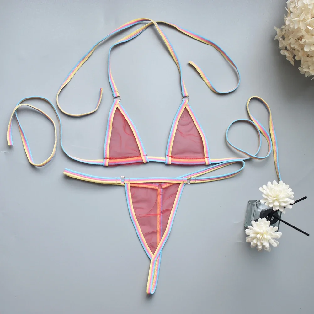 Womens Mini Bikini Thong Complete Female Sexy Fun Thin Couple TBack String Thin Lingerie Women Sets Sexy Thongs Set Multicolor