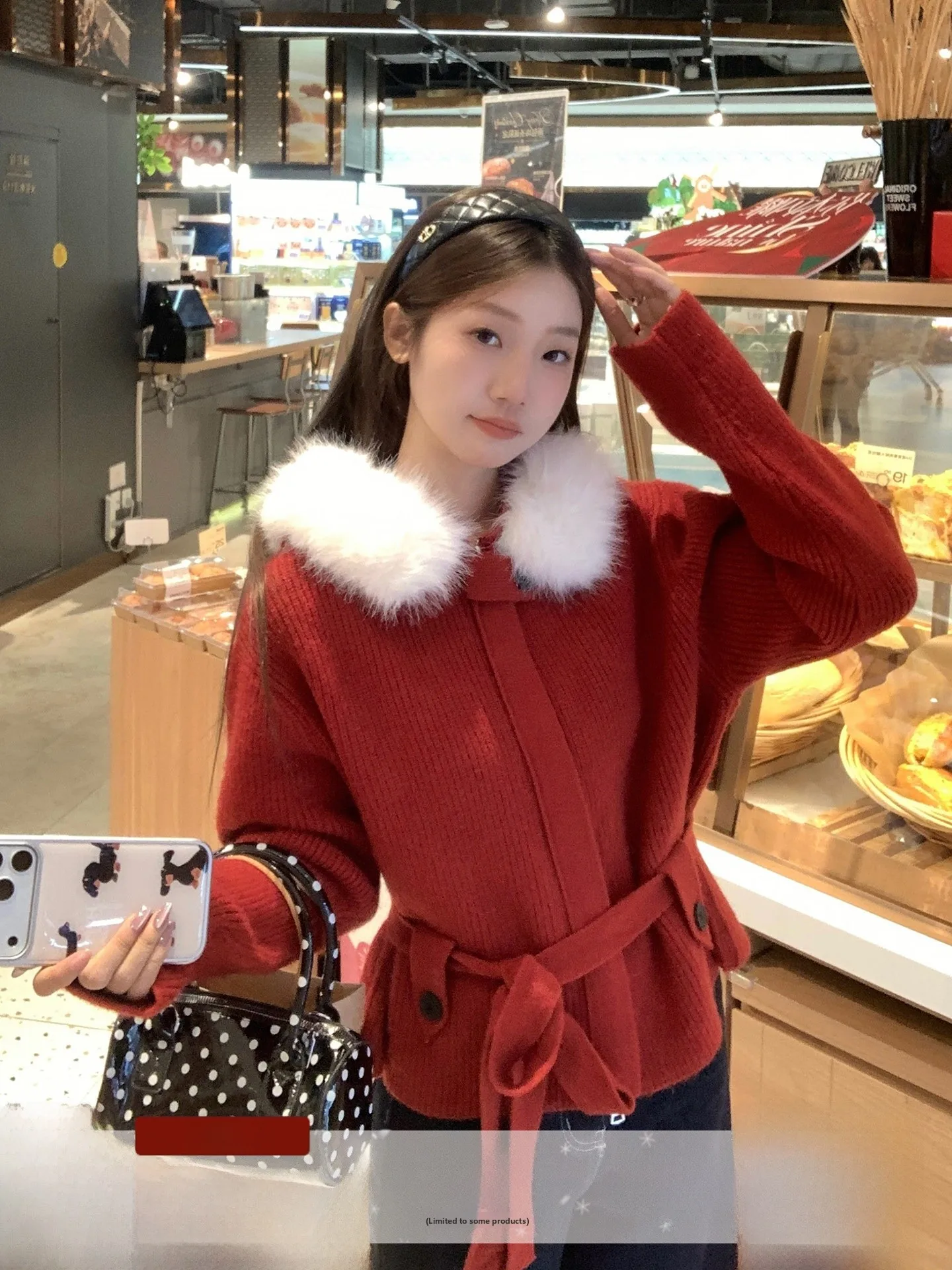 

Red Belted Sweater Women's Winter New Sle High Sensation Fur Collar Detachable Korean Sle Slimming Top Ci Walk Commute