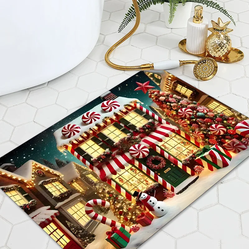 عيد الميلاد الديكور السجاد الحمام المضادة للانزلاق وماصة الكلمة حصيرة، الزنجبيل سنو هاوس المضادة للانزلاق حصيرة ديكور المنزل #2