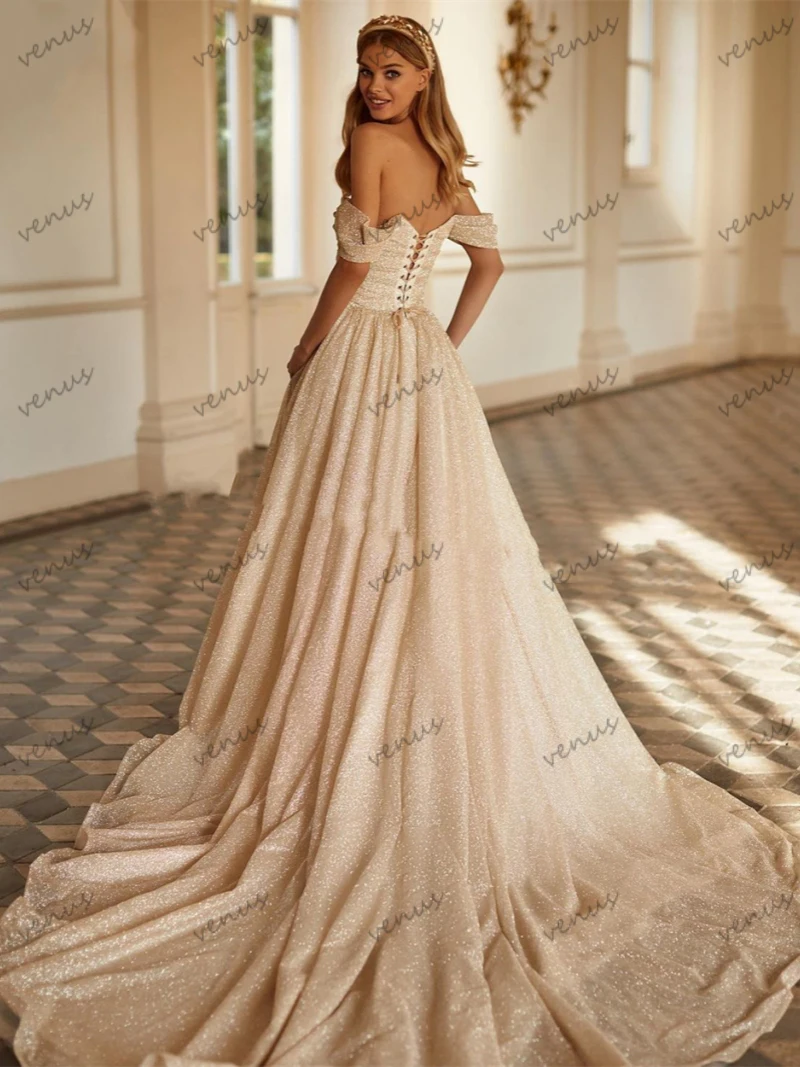 Pretty Wedding Dresses A-Line Princess Bridal Gowns Off The Shoulder Robes Lace Elegant Sparkling Graceful Vestidos De Novia