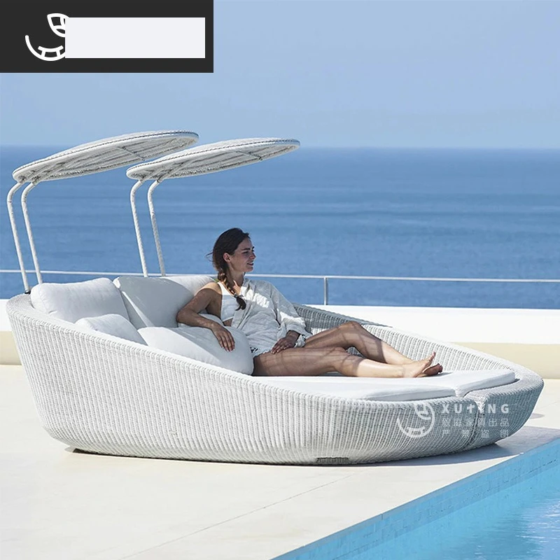 

Кровать для отдыха на открытом воздухе, двор, балкон, шезлонг из ротанга, отель, бассейн, простой пляж, имитация ротанга, шезлонг производителя Фошань